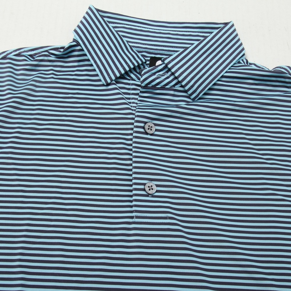 FootJoy Polo Shirt Mens Large Blue Black Striped Golf Burl Oaks Performance